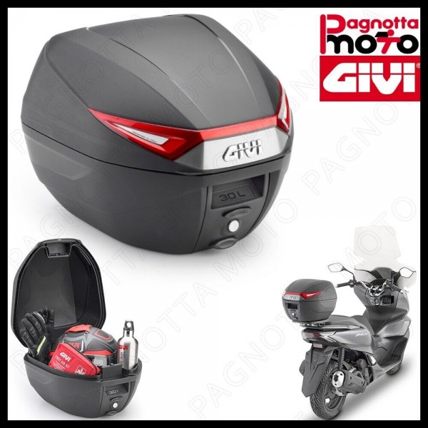 C30N BAULETTO GIVI MOTO SCOOTER MONOLOCK 30 LITRI CATADIOTTRI ROSSI CON  PIASTRA