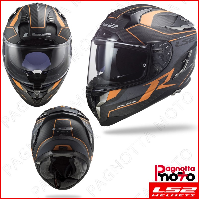 CASCO INTEGRALE DOPPIA VISIERA FULL FACE LS2 CHALLENGER CARBON FF327 C GRID  MATT CARBON ORANGE ARANCIONE BOLLATE MILANO