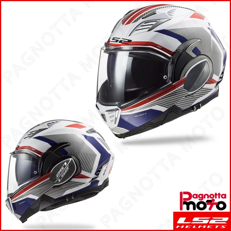 CASCO MODULARE APRIBILE DOPPIA VISIERA LS2 VALIANT II FF900 REVO WHITE RED  BLUE BIANCO ROSSO BLU BOLLATE MILANO