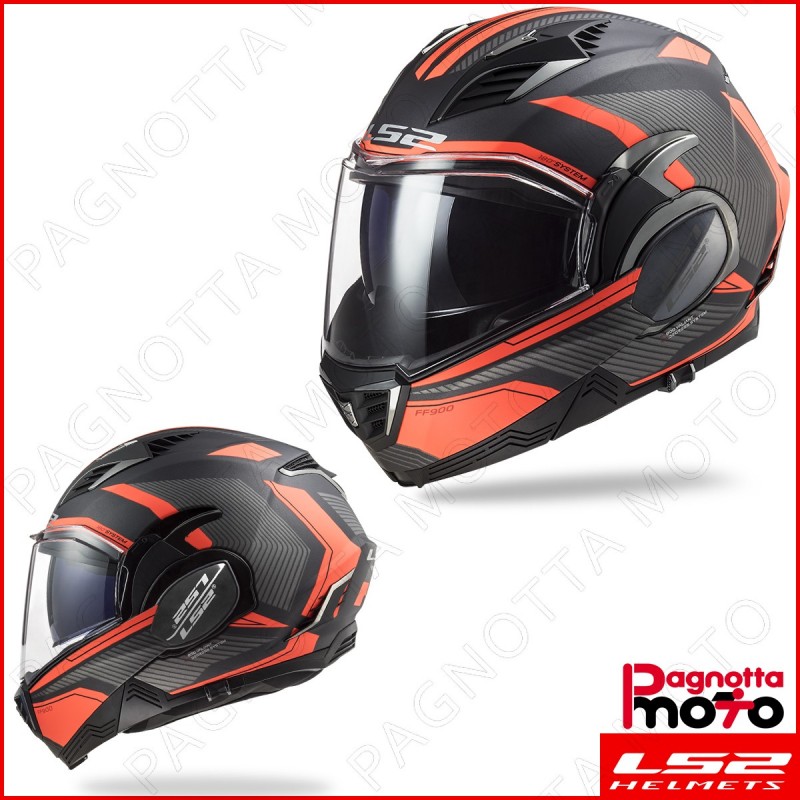 CASCO MODULARE APRIBILE DOPPIA VISIERA LS2 VALIANT II FF900 REVO MATT  TITANIUM FLUO ORANGE TITANIO ARANCIO FLUO BOLLATE MILANO