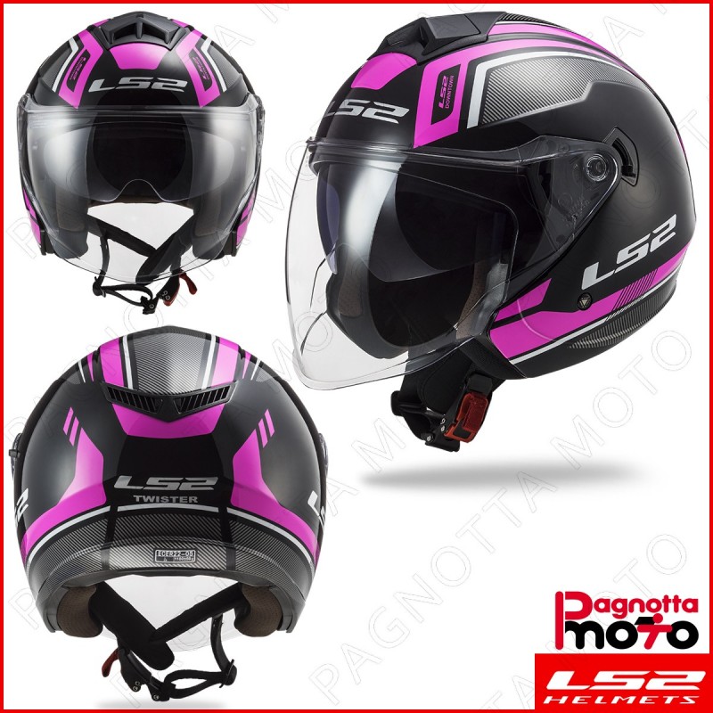 CASCO JET DONNA LADY DOPPIA VISIERA LS2 TWISTER II OF573 FLIX BLACK VIOLET  BOLLATE MILANO