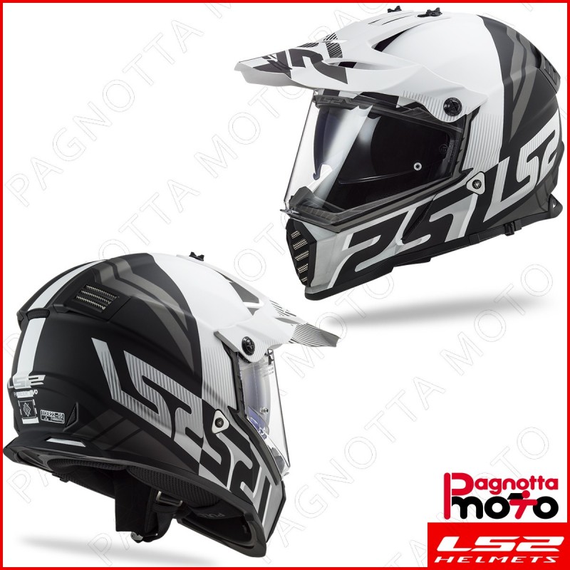 CASCO ENDURO OFF ROAD DOPPIA VISIERA LS2 PIONEER EVO MX436 EVOLVE MATT  WHITE BLACK BIANCO NERO BOLLATE MILANO