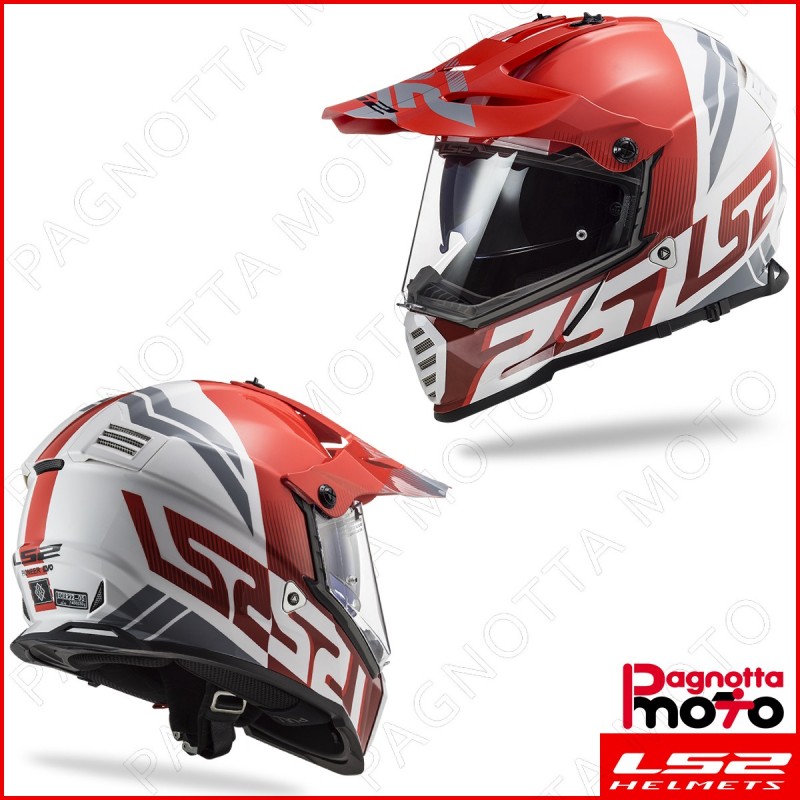 CASCO ENDURO OFF ROAD DOPPIA VISIERA LS2 PIONEER EVO MX436 EVOLVE RED WHITE  ROSSO BIANCO BOLLATE MILANO